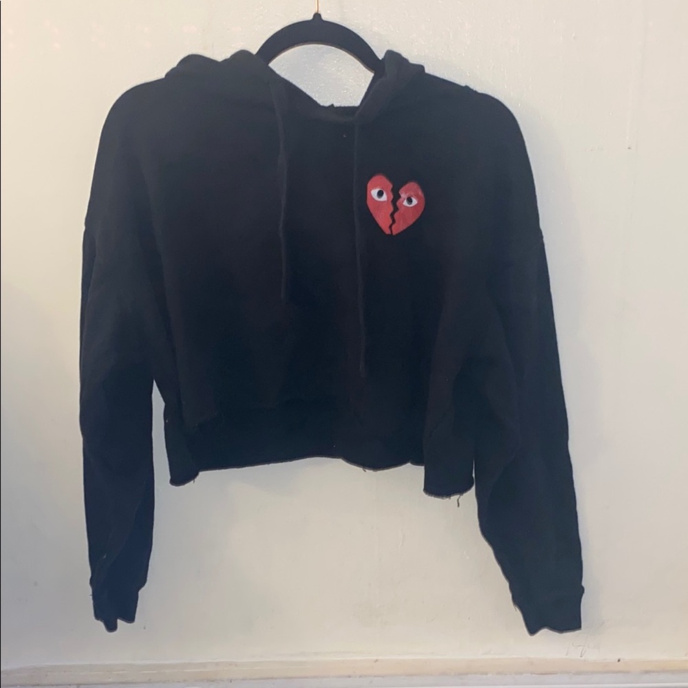 Black Hoodie with Red Heart Patch